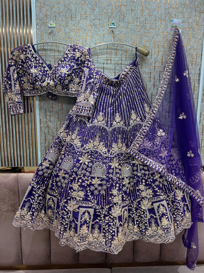 Embellished Blue Crop Top  Lehenga