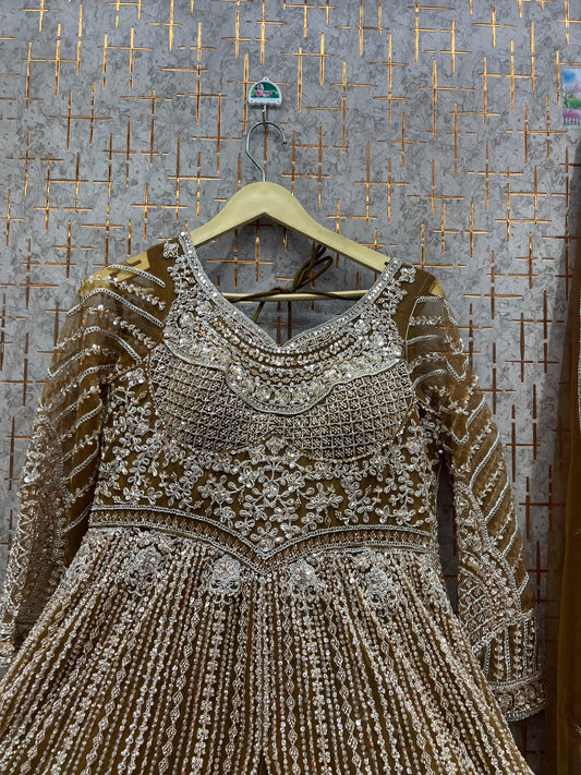 Khoobsurat Mustard peplum long Dress Farshi Gaharara Dress Special