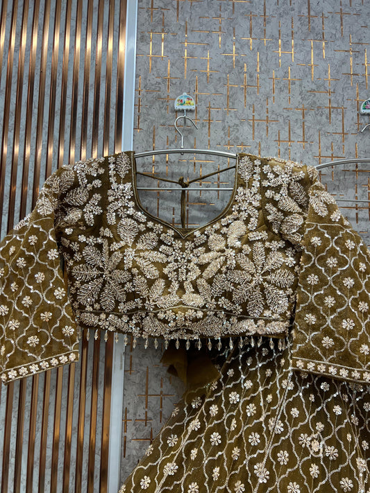 Attractive Mustard Floral Crop top Lehenga