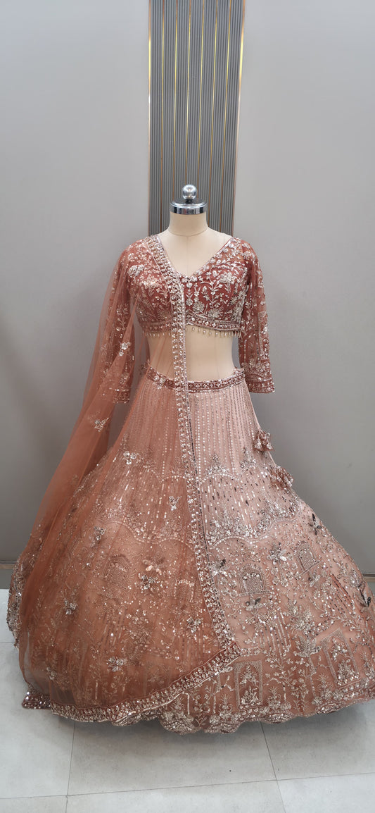Orange peach Double Shade Crop top Lehenga