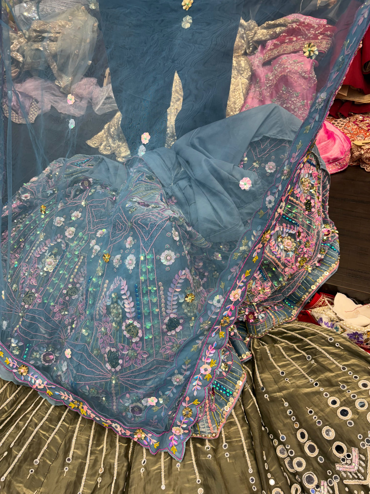 Blue PDP crop top Lehenga
