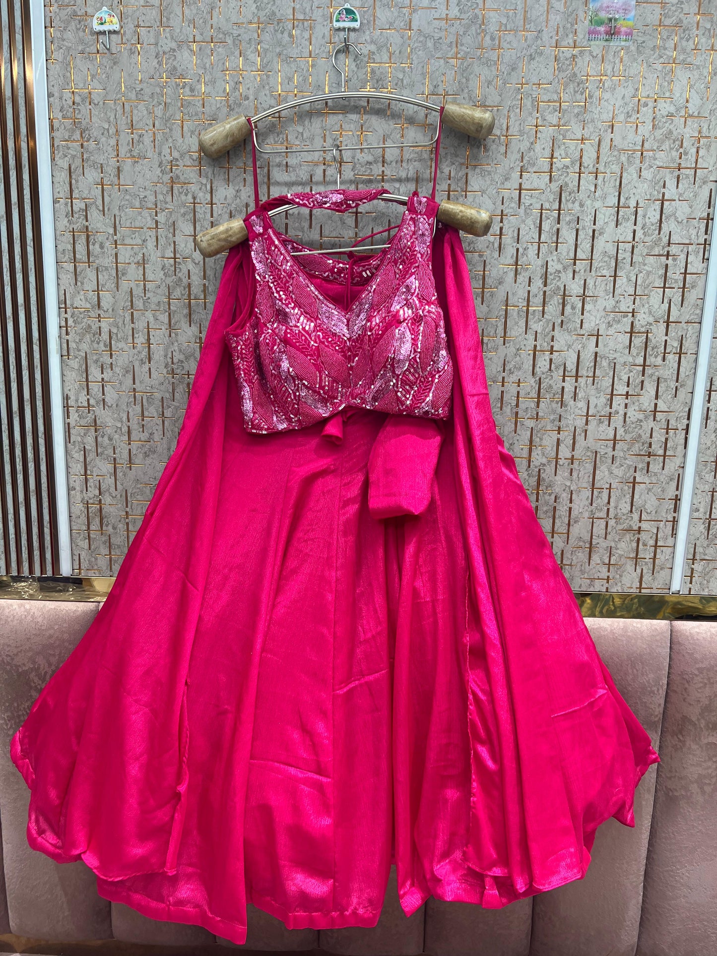 Hot pink Crop Top Lehenga - Shopping World
