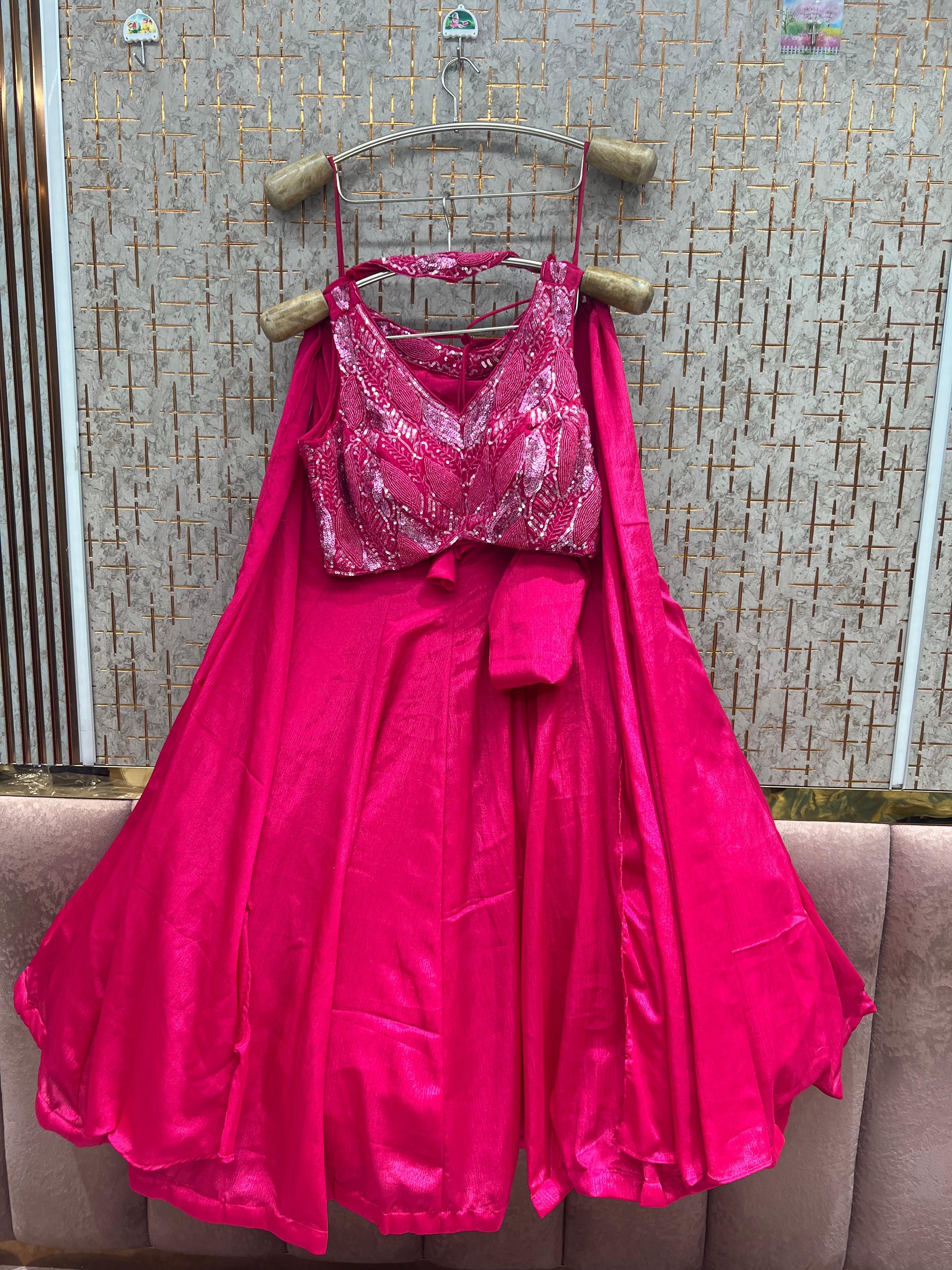 Hot pink Crop Top Lehenga - Shopping World