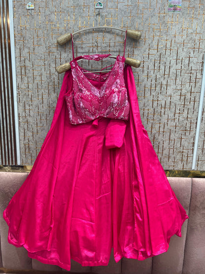 Hot pink Crop Top Lehenga - Shopping World