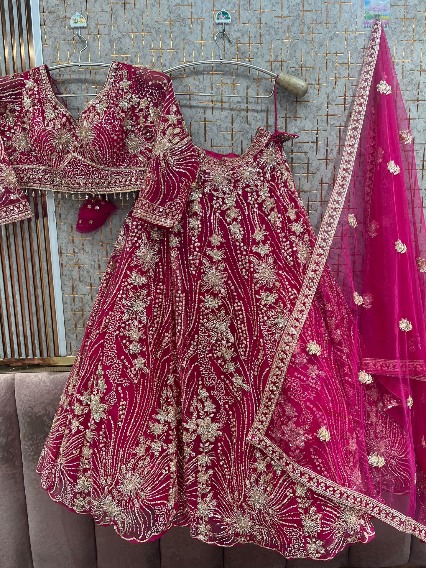 Hot pink Crop Top Lehenga