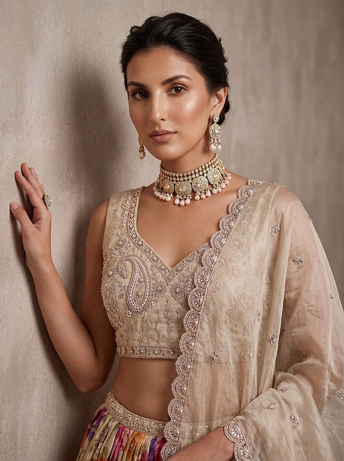Pink Tissue Fabric Bead Work Lehenga 1245