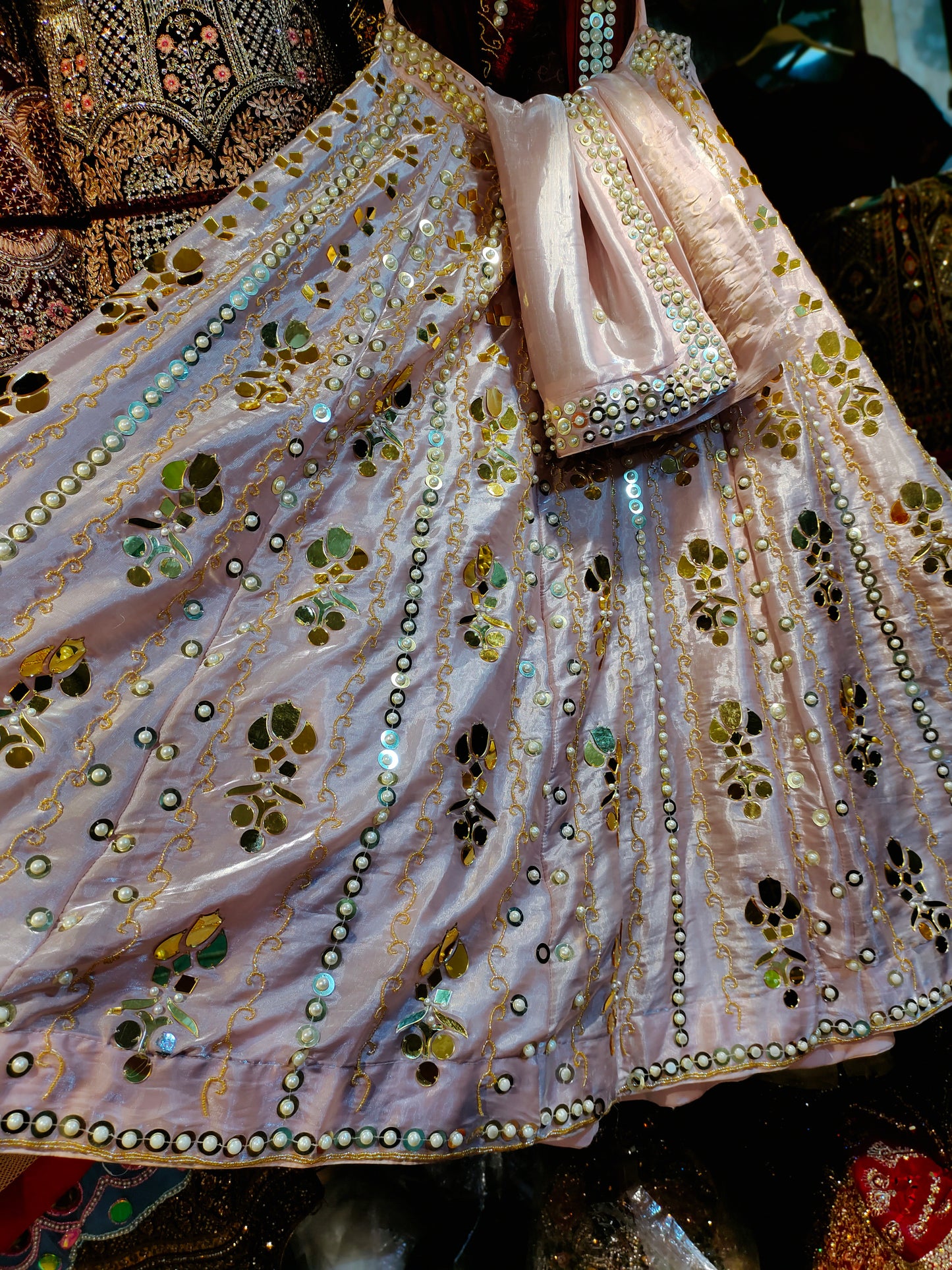 Attractive baby pink pearl lehenga