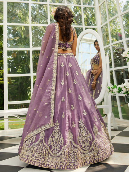 Pink Shaded Heavy Designer Embroidered Patchwork Silk Semi Stitched lehenga