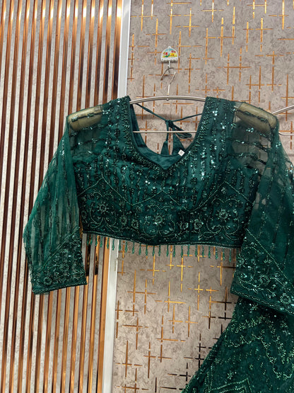 Green on Green Monotone Crop Top Lehenga