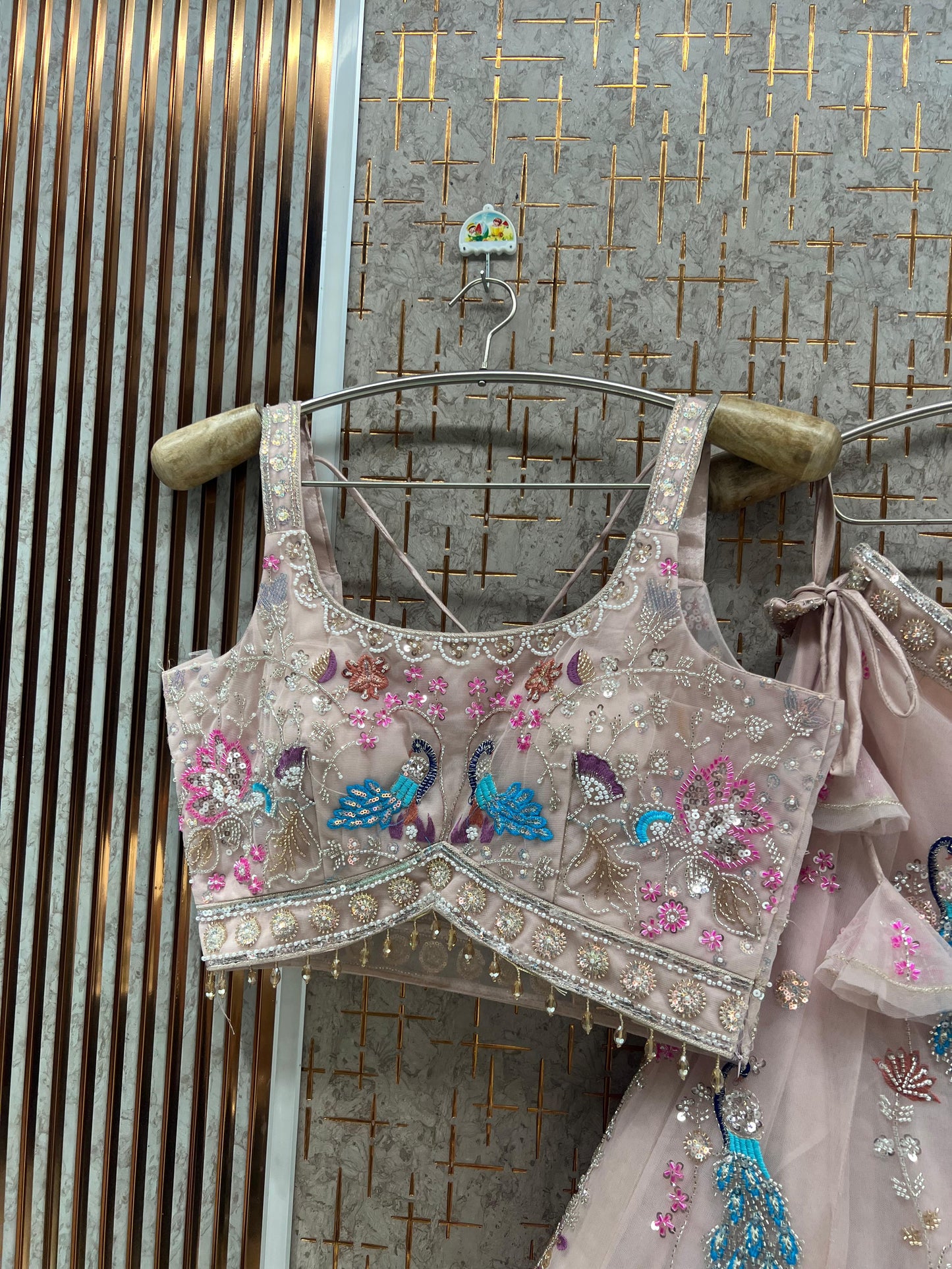 Brown Peacock Crop Top Lehenga