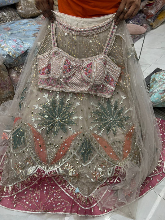 PDP Beige Golden Crop Top Lehenga