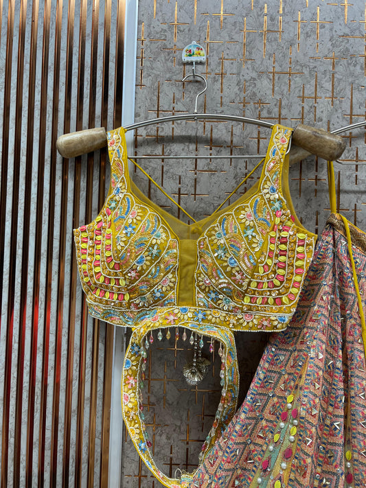 Yellow Multicolour pdp Crop Top Lehenga