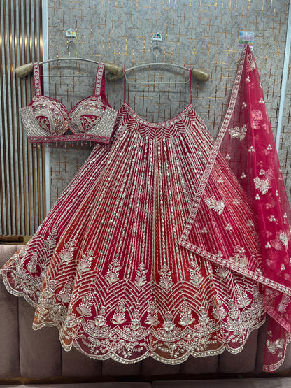 Hot pink Crop Top Lehenga - Shopping World