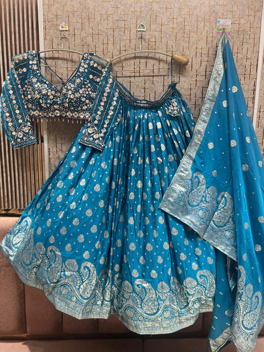 Blue Crop Top Lehenga