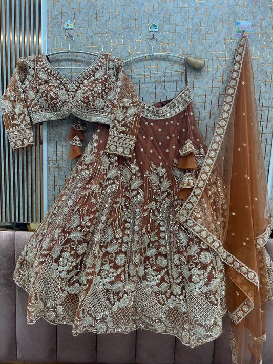 Rust Brown Crop top Lehenga