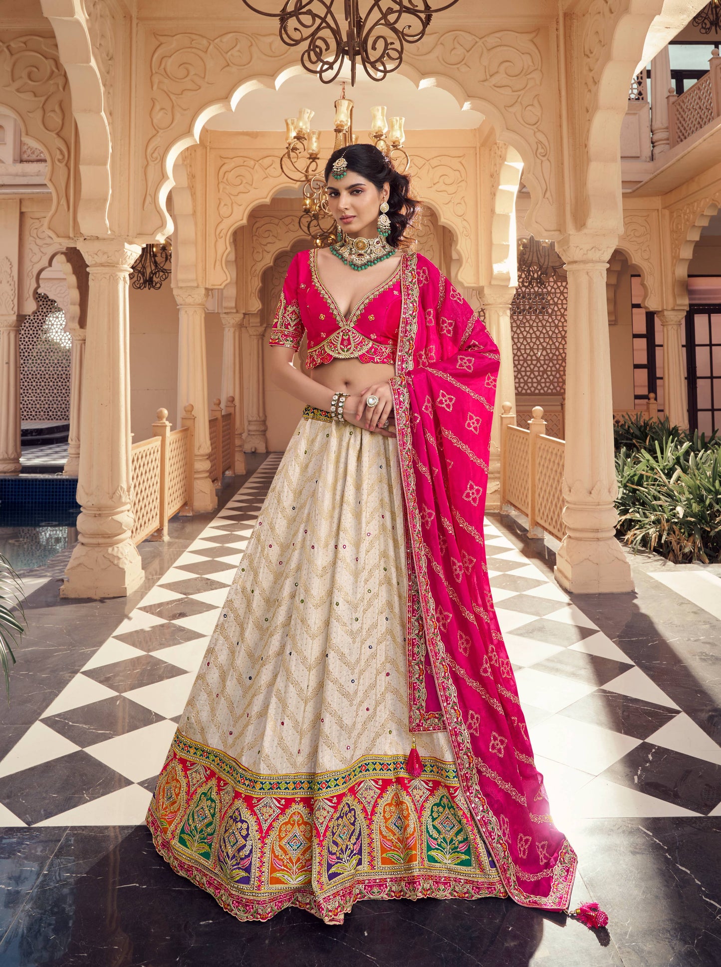 Engaging White pink Lehenga 1170