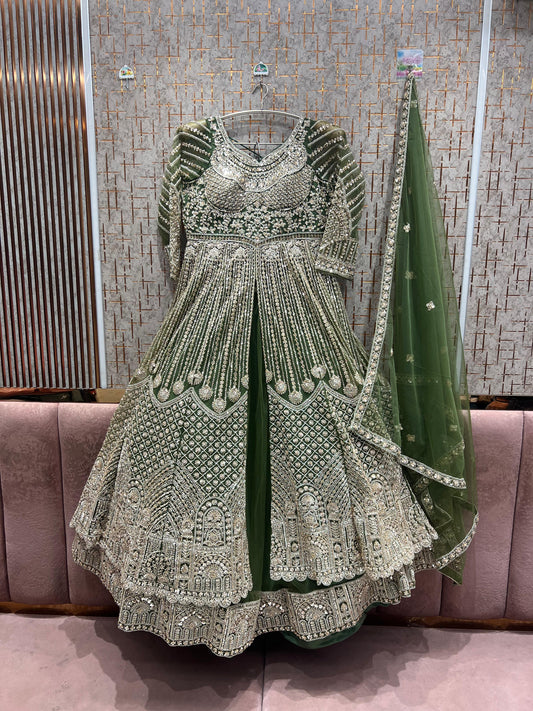 Lavishing pista green peplum long Dress Farshi Gaharara Dress Special