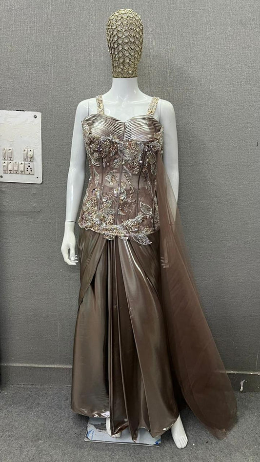Dark Brown drape saree
