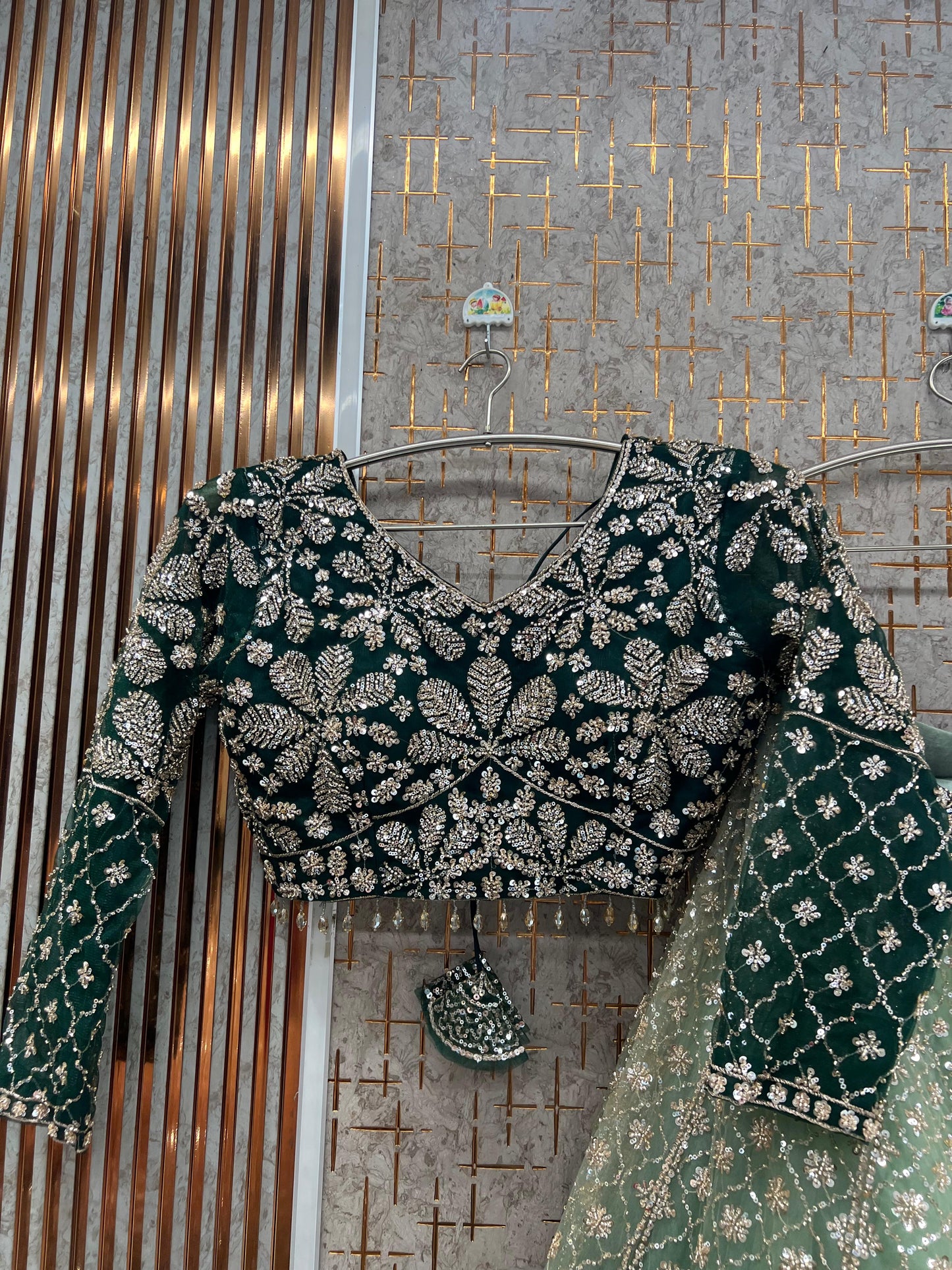Green Double Shade Crop Top Lehenga