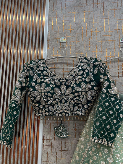 Green Double Shade Crop Top Lehenga