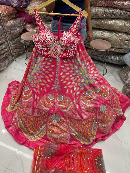 Hot pink pdp Crop Top Lehenga