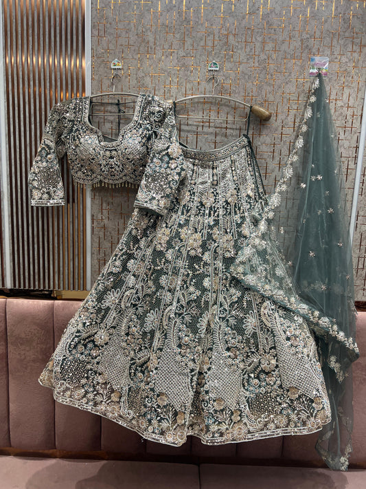Awesome Rama green Ready to Wear crop top Lehenga