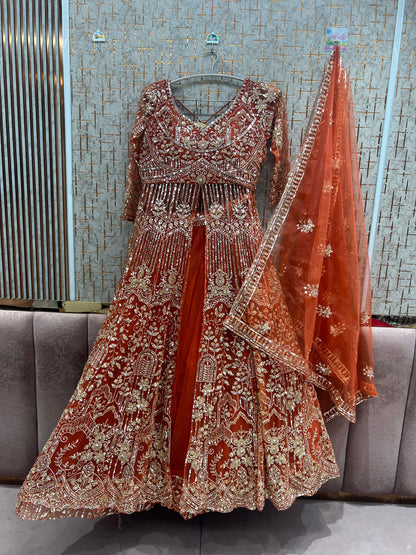 Rust Orange Farshi garara muslim Bride Long Indo Dress