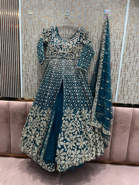Eye Catching Sky blue long peplum Dress Farshi Gaharara Dress Special