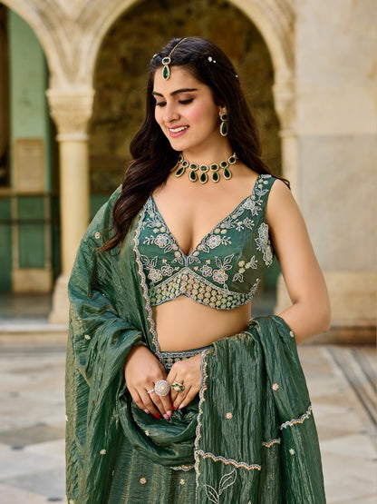 Tremendous Dark green Flower Crop top Lehenga 1187