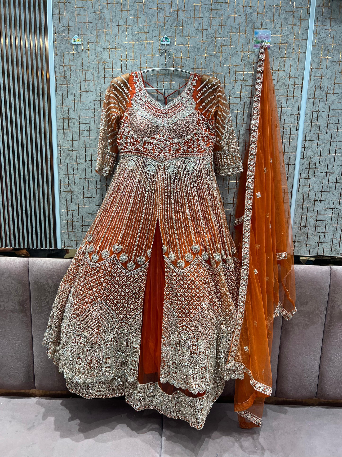 Majestic Rust Orange peplum long Dress Farshi Gaharara Dress Special