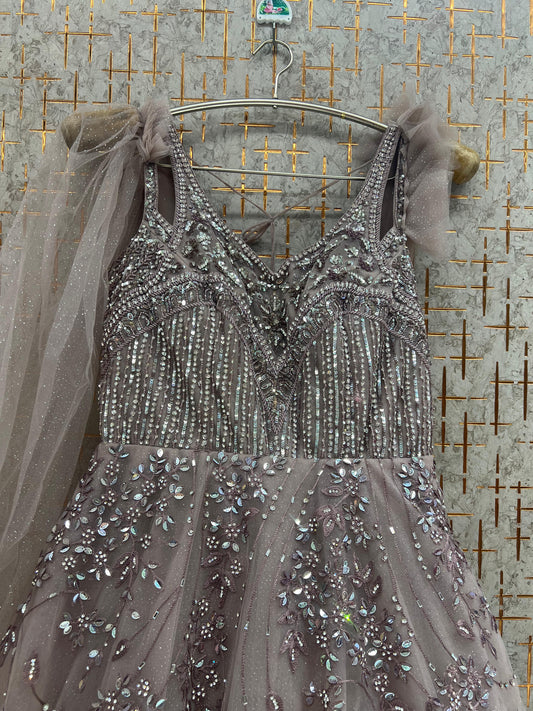 Silver Grey Heavy Handwork Gown