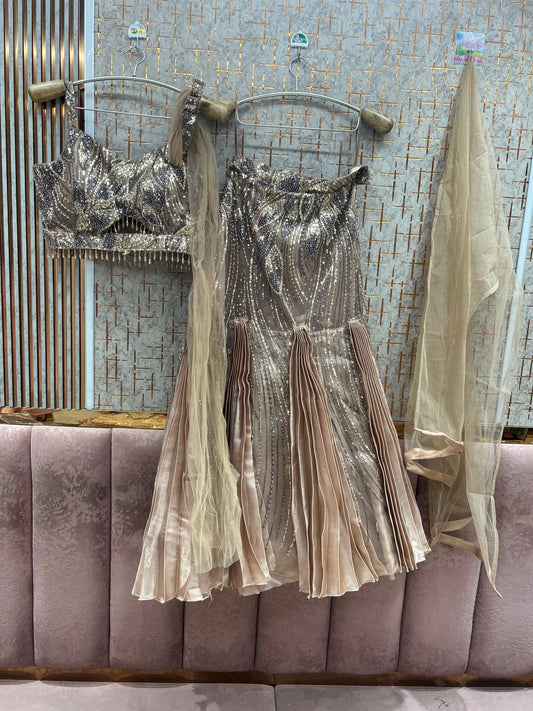 Silver Black Crop Top Lehenga - Shopping World