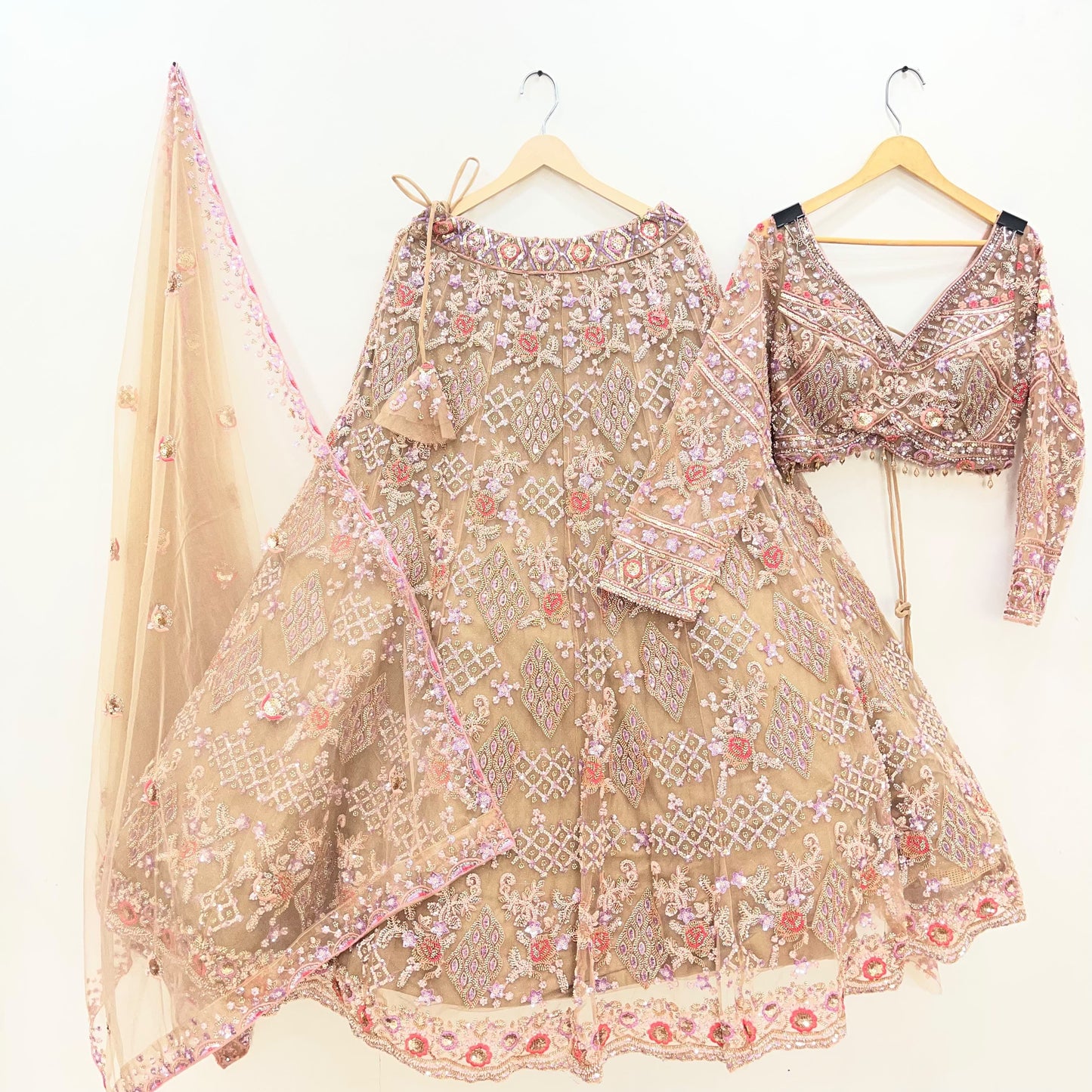 Beige Golden Crop Top Lehenga