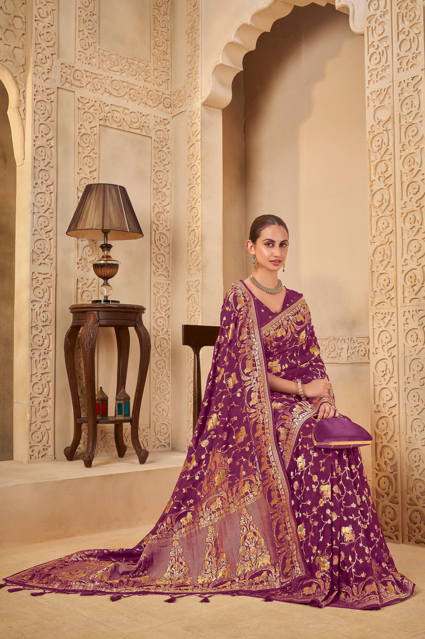 Purple Viscose Saree 6103