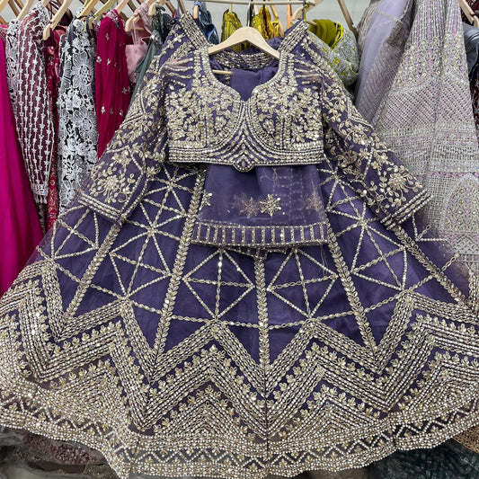 Astonishing Purple Crop top Lehenga