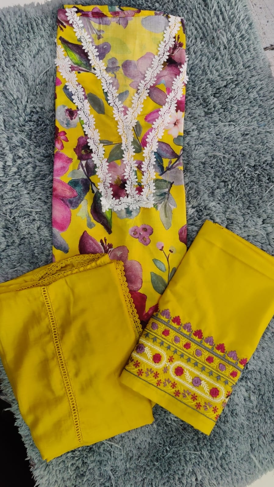Something different yellow haldi mehendi suit dress material(free size)