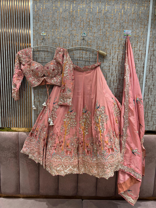 Pink Peacock Crop Top Lehenga