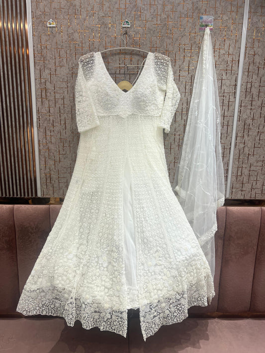 White long peplum Dress Farshi Gaharara Dress Special