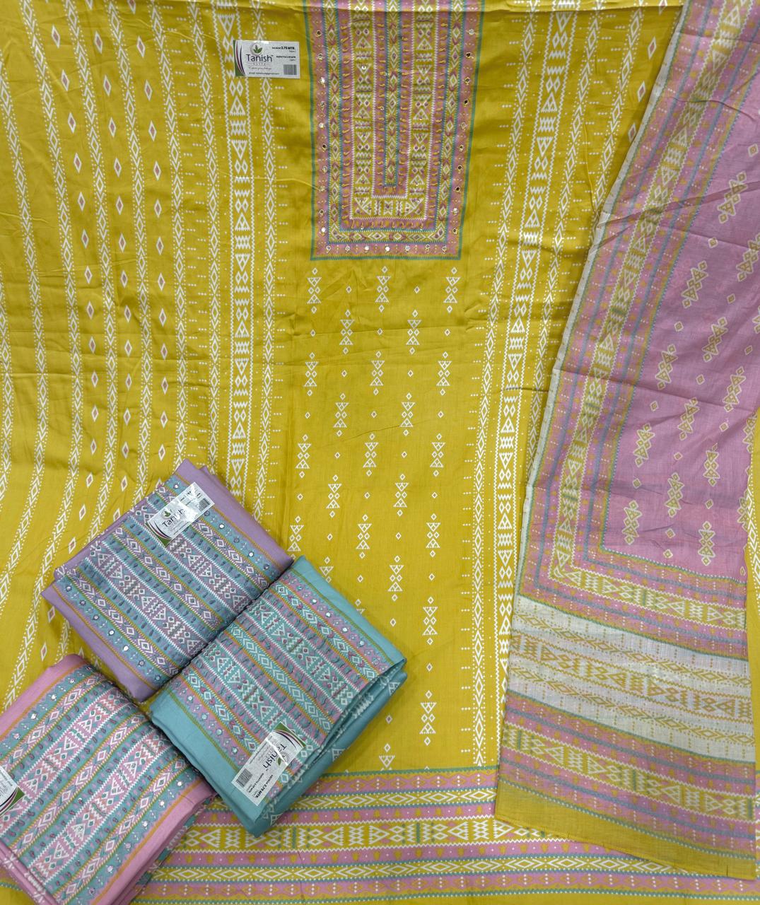 Impresionante tela amarilla para vestido de traje salwar sin costuras de mehendi haldi (talla única)