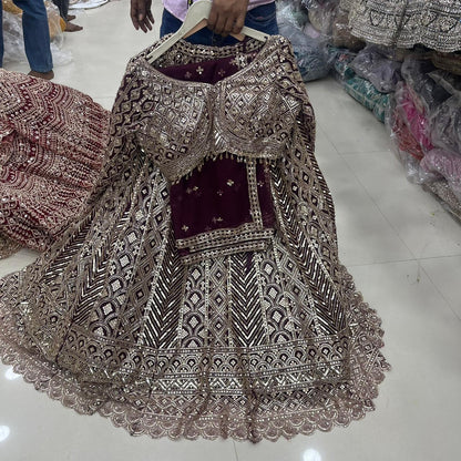 Dark Maroon Crop Top Lehenga