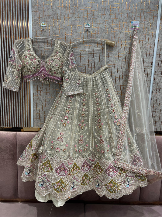 White Green pdp Crop Top Lehenga