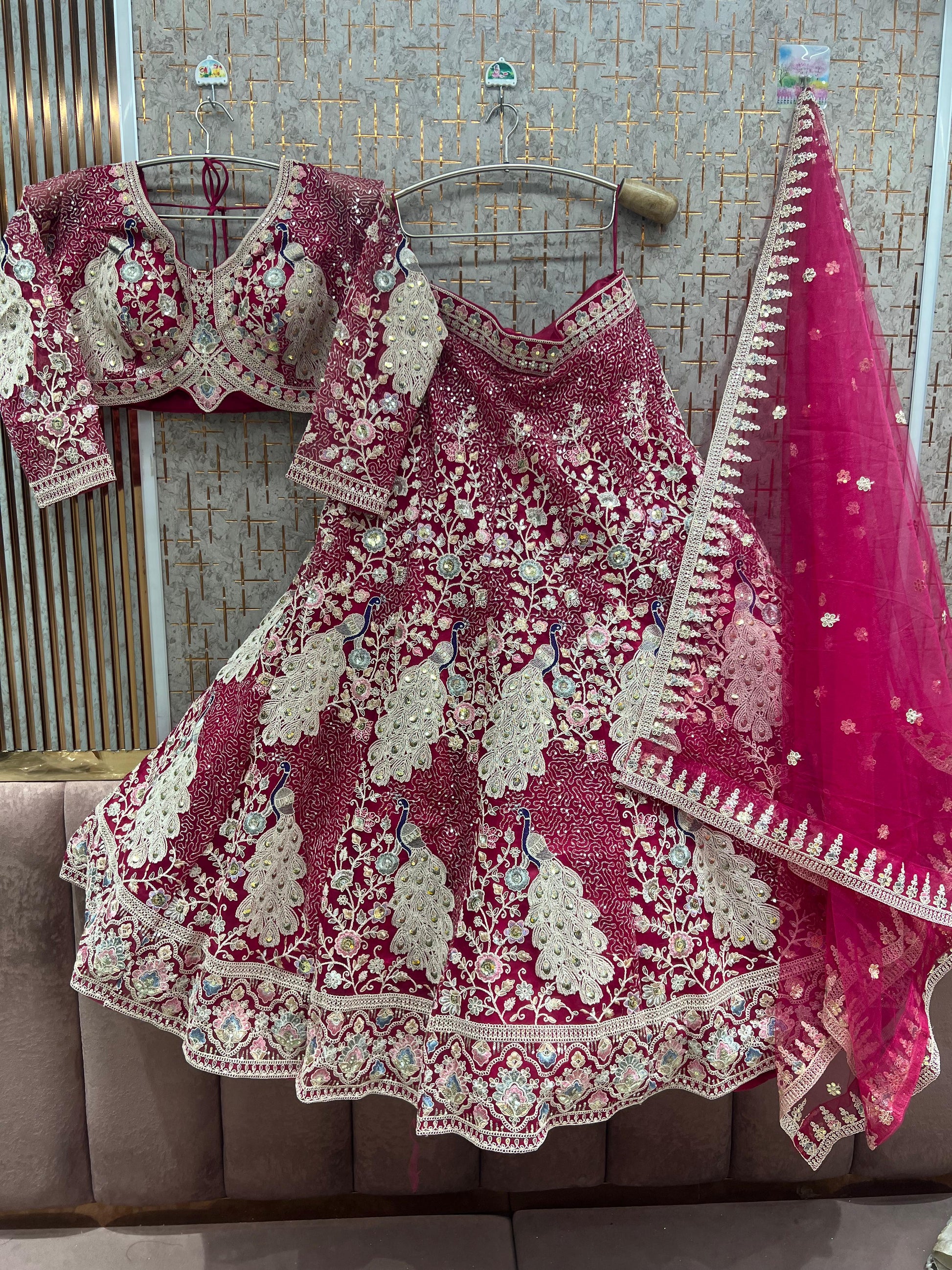 Mustard yellow Peacock Crop Top Lehenga - Shopping World