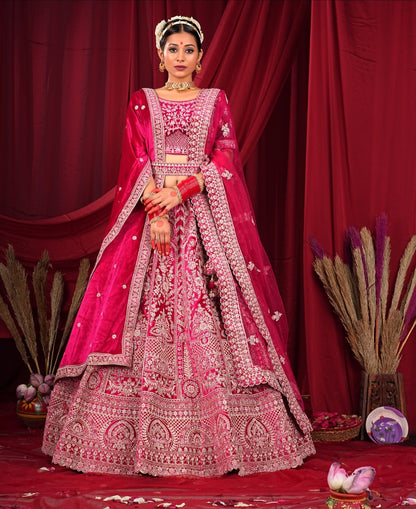 Royal Rajwada Rani double dupatta velvet bridal lehenga