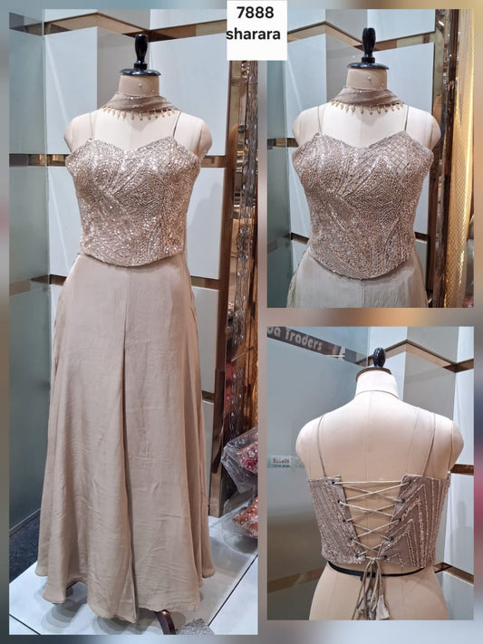 Beige Peach Shrug Sharara Dress
