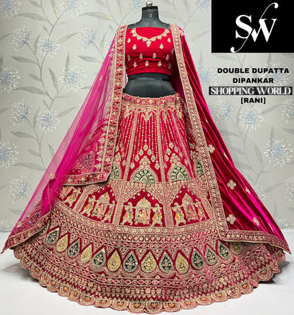 Elegant dark maroon doli barat Velvet bridal Lehenga
