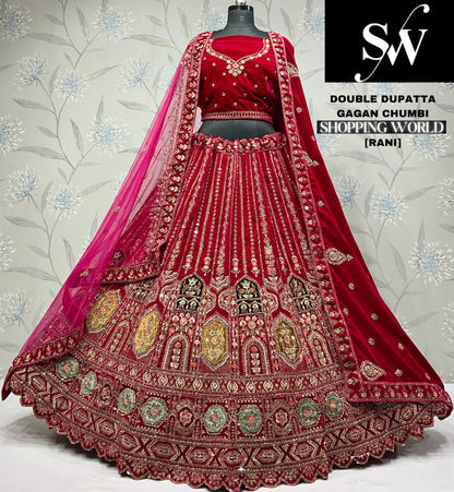 Amazing dark maroon Velvet bridal Lehenga