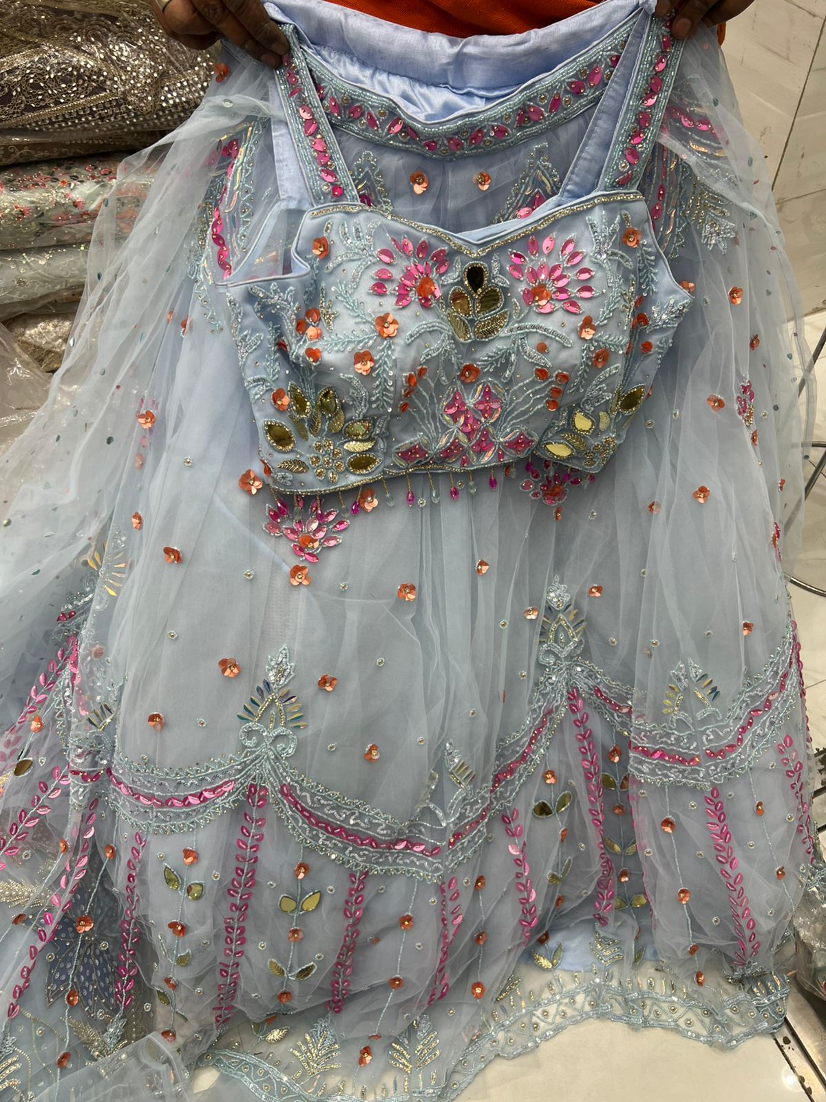 Sky blue pdp Crop Top Lehenga - Shopping World