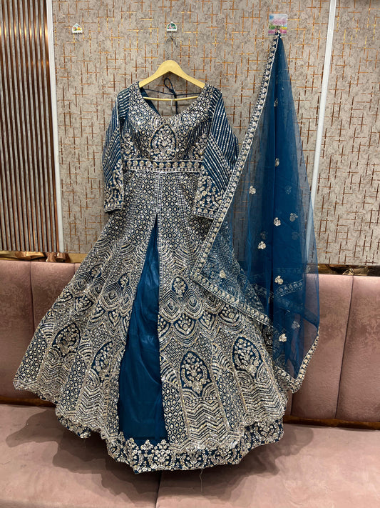 Fantastic Blue Farshi garara muslim Bride Special Dress