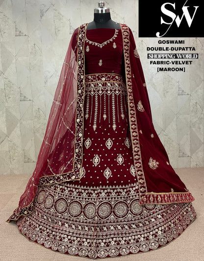 Something different red Velvet bridal Lehenga