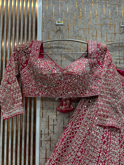 Attractive Hot pink Mirror work Crop Top Lehenga